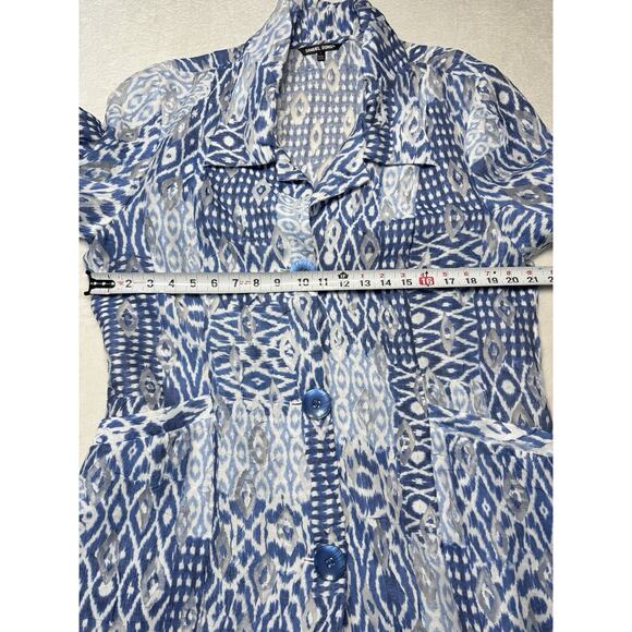 Samuel Dong Ikat Sheer Jacket Blue White Art Print Lightweight Coat SZ L - Picture 6 of 12